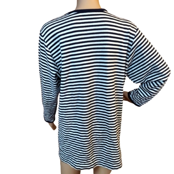 Navy Blue, White, & Gold Striped Nautical Cardigan with Detailed Button Closure - Picture 4 of 11